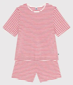 Petit Bateau Schlafanzüge, Nachthemden*Damen-Kurzpyjama aus Baumwolle mit Streifen ROT MARSHMALLOW/ SPI
