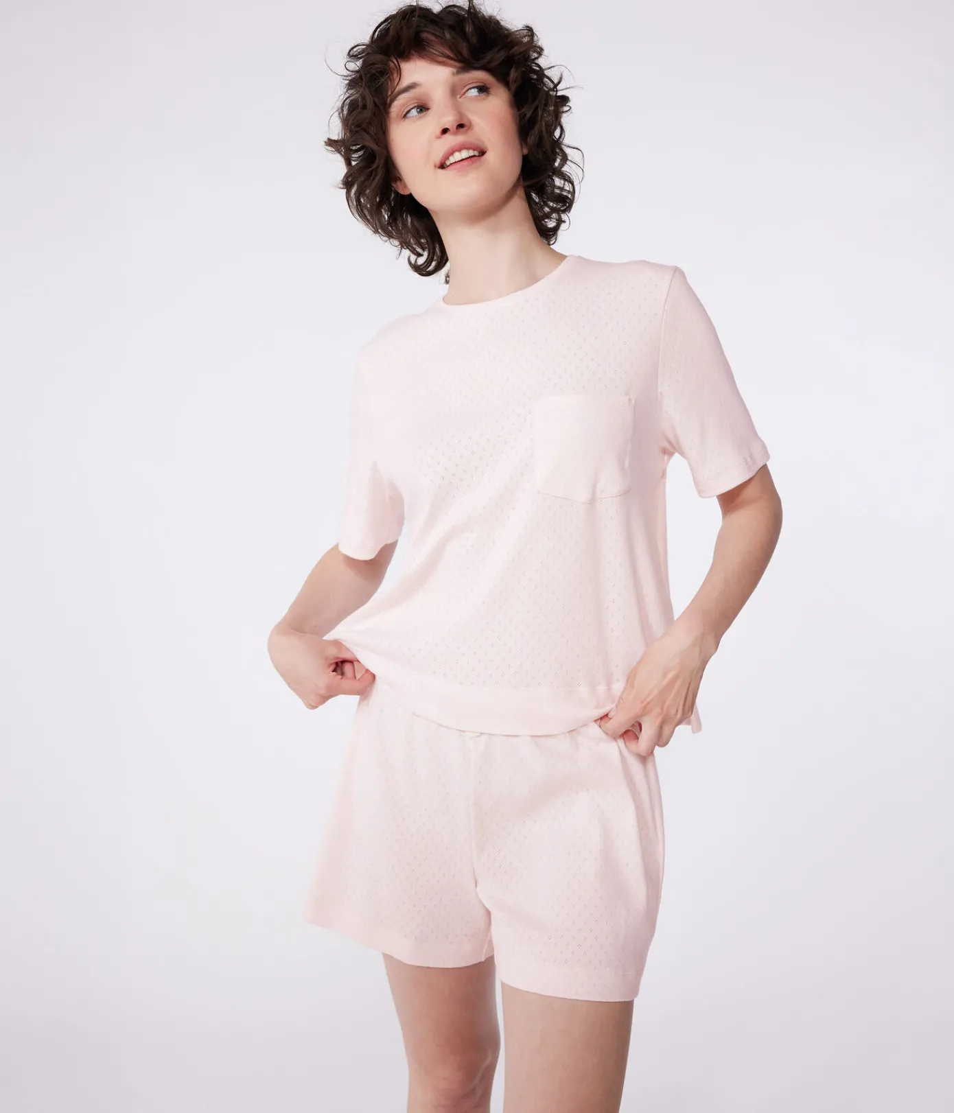 Petit Bateau Schlafanzüge, Nachthemden*Damen-Kurzpyjama aus Baumwolle rosa FLEUR