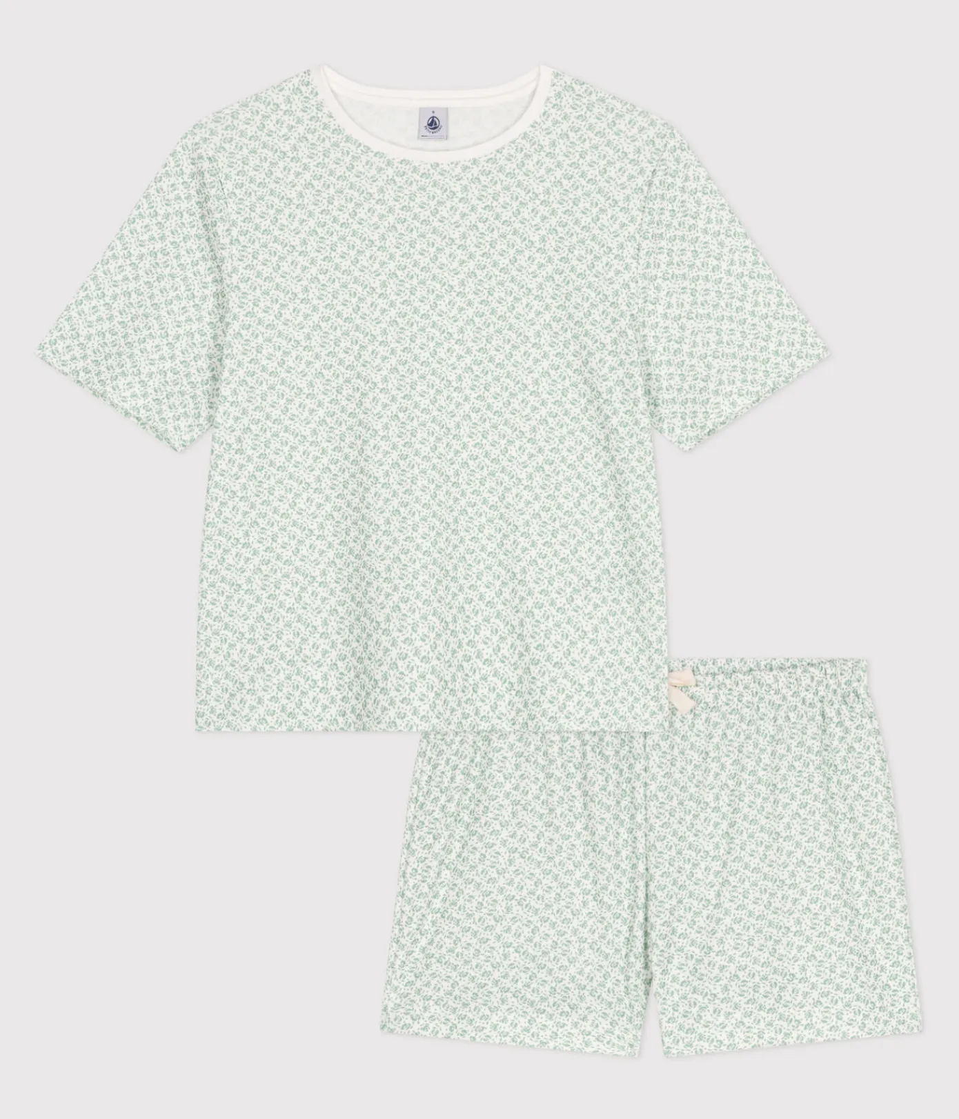 Petit Bateau Schlafanzüge, Nachthemden*Damen-Kurzpyjama aus Baumwolle mit Blumenmotiv MARSHMALLOW/ PAUL