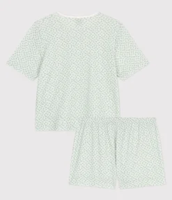 Petit Bateau Schlafanzüge, Nachthemden*Damen-Kurzpyjama aus Baumwolle mit Blumenmotiv MARSHMALLOW/ PAUL