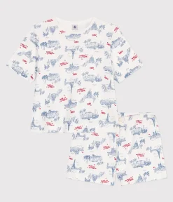 Petit Bateau Schlafanzüge, Nachthemden*Damen-Kurzpyjama aus Baumwolle mit Paris-Motiv weiss MARSHMALLOW/weiss MULTICO