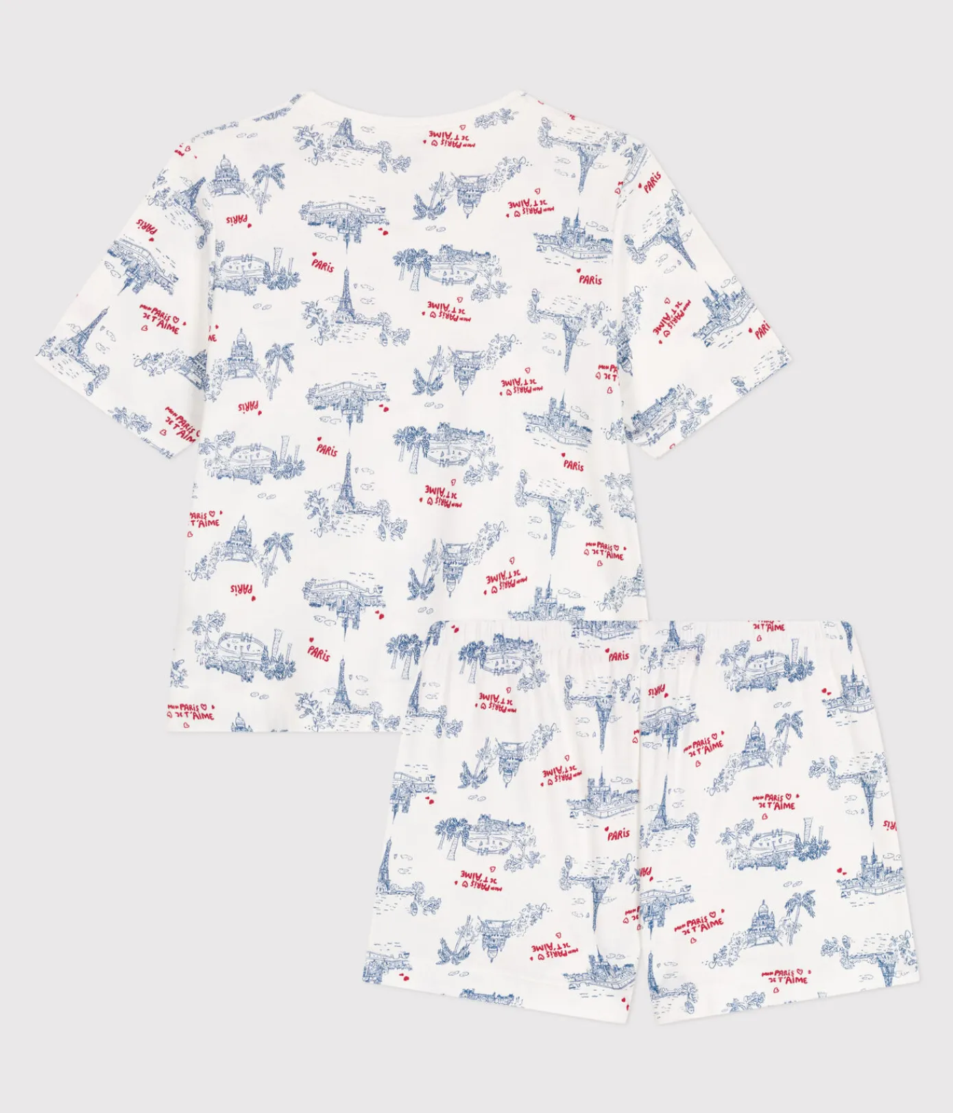 Petit Bateau Schlafanzüge, Nachthemden*Damen-Kurzpyjama aus Baumwolle mit Paris-Motiv weiss MARSHMALLOW/weiss MULTICO