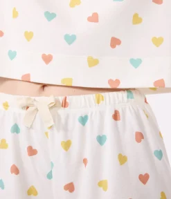 Petit Bateau Schlafanzüge, Nachthemden*Damen-Kurzpyjama aus Baumwolle mit Herzmotiv weiss MARSHMALLOW/weiss MULTICO