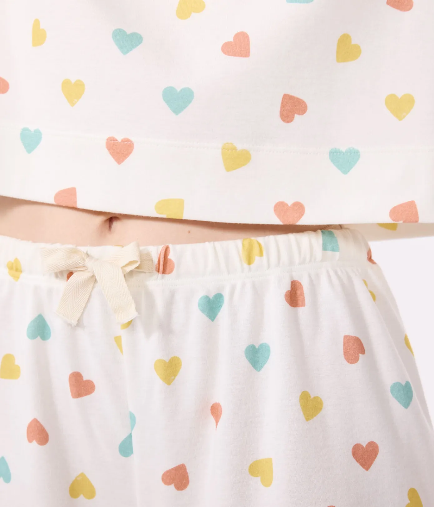 Petit Bateau Schlafanzüge, Nachthemden*Damen-Kurzpyjama aus Baumwolle mit Herzmotiv weiss MARSHMALLOW/weiss MULTICO
