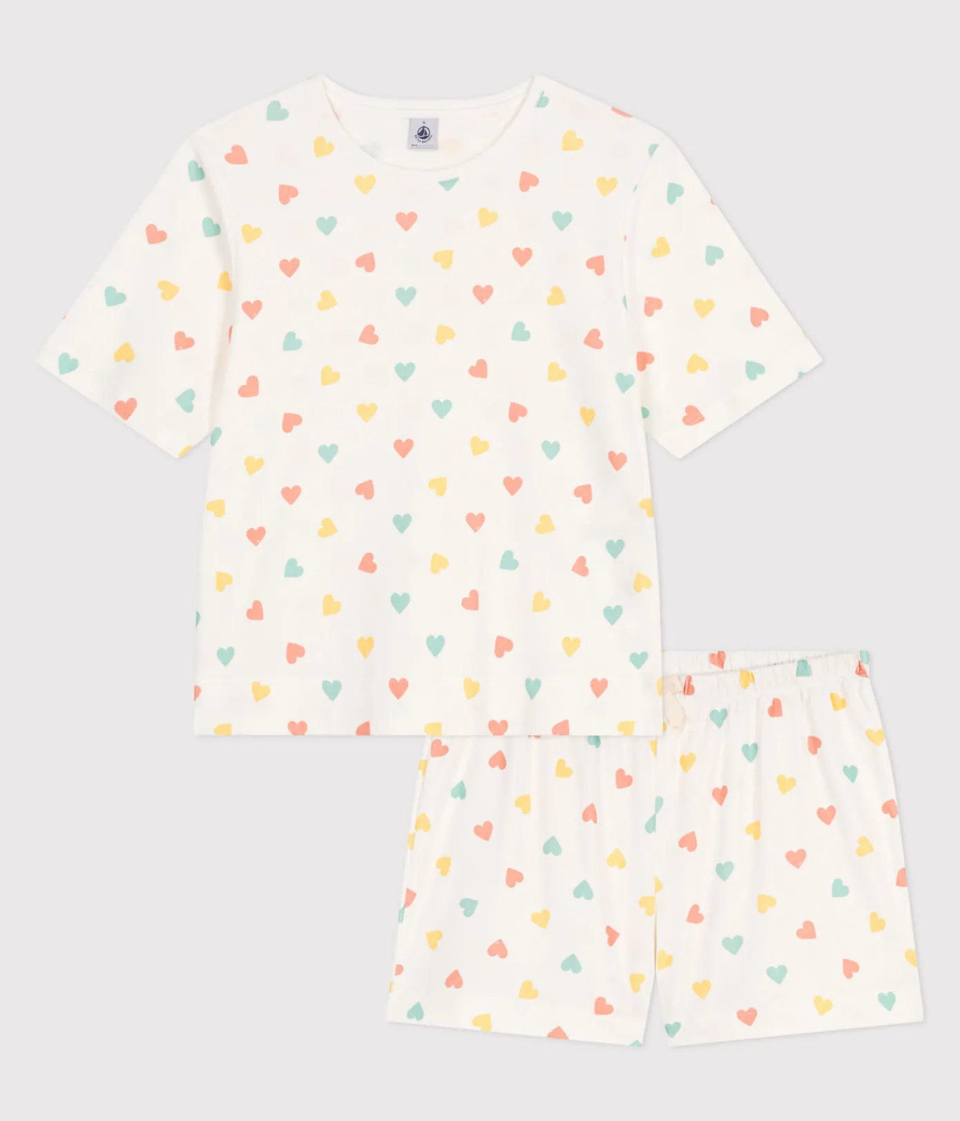 Petit Bateau Schlafanzüge, Nachthemden*Damen-Kurzpyjama aus Baumwolle mit Herzmotiv weiss MARSHMALLOW/weiss MULTICO