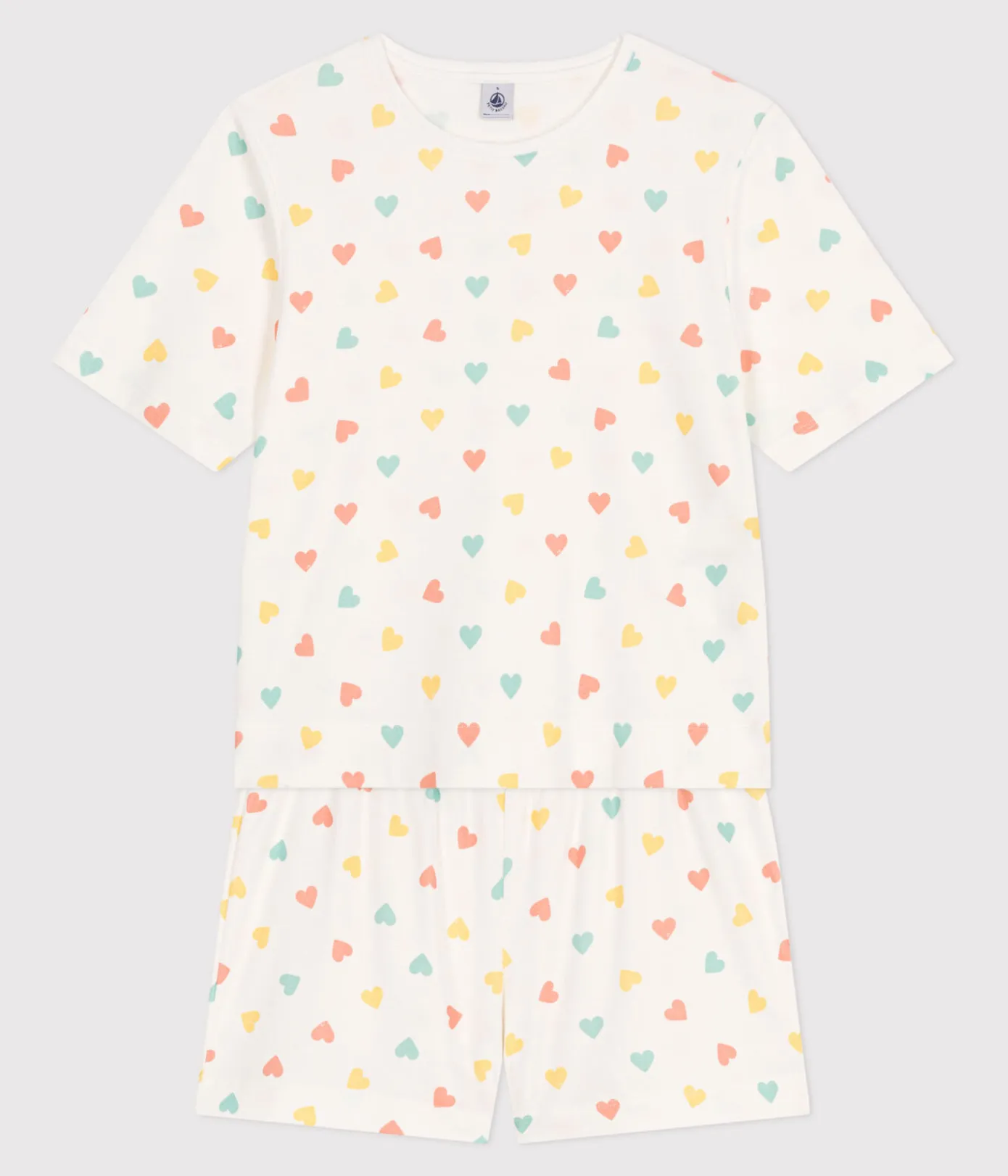 Petit Bateau Schlafanzüge, Nachthemden*Damen-Kurzpyjama aus Baumwolle mit Herzmotiv weiss MARSHMALLOW/weiss MULTICO