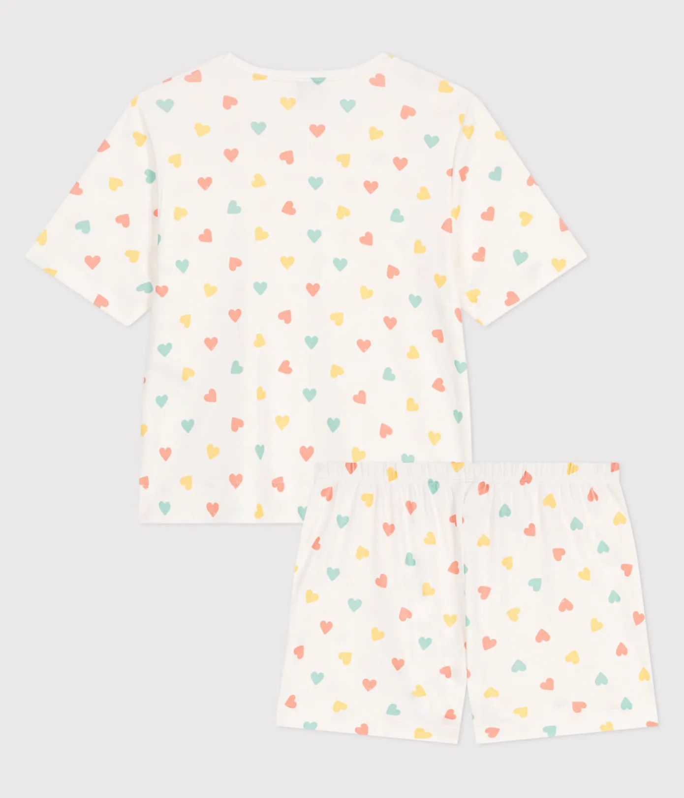 Petit Bateau Schlafanzüge, Nachthemden*Damen-Kurzpyjama aus Baumwolle mit Herzmotiv weiss MARSHMALLOW/weiss MULTICO