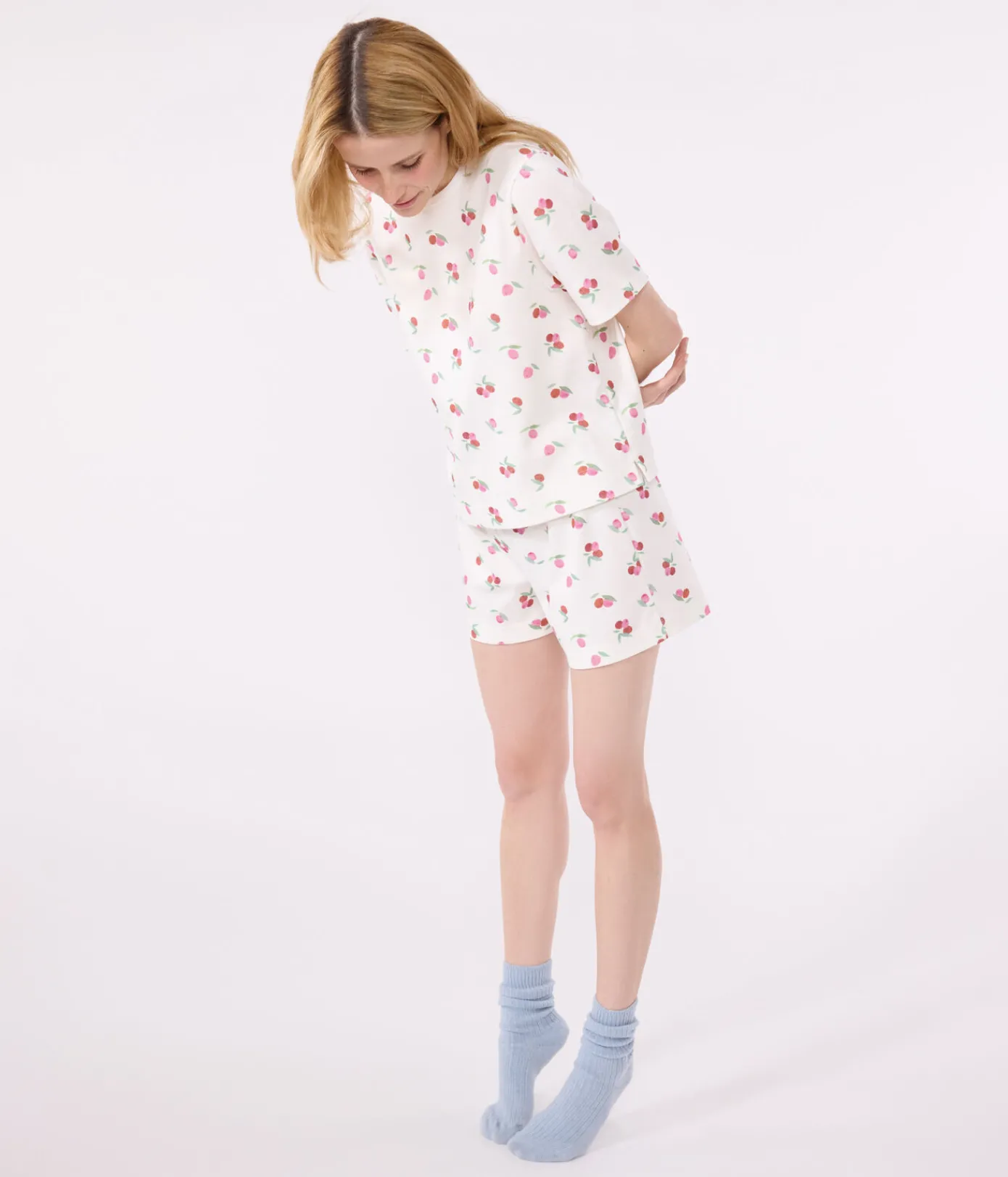 Petit Bateau Schlafanzüge, Nachthemden*Damen-Kurzpyjama aus Baumwolle mit Frucht-Motiv weiss MARSHMALLOW/weiss MULTICO