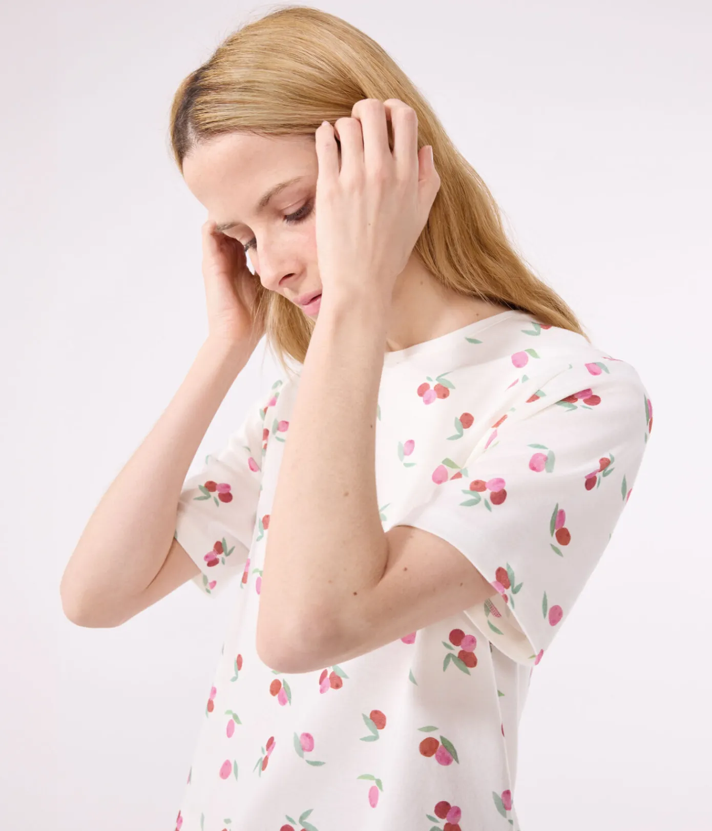 Petit Bateau Schlafanzüge, Nachthemden*Damen-Kurzpyjama aus Baumwolle mit Frucht-Motiv weiss MARSHMALLOW/weiss MULTICO