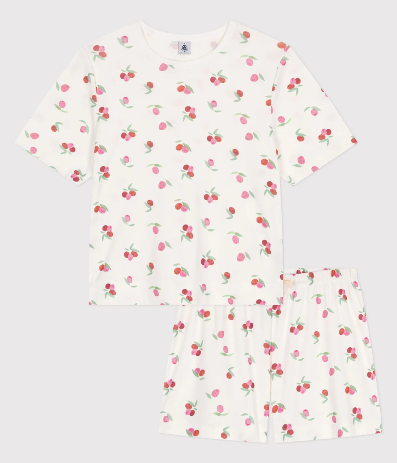 Petit Bateau Schlafanzüge, Nachthemden*Damen-Kurzpyjama aus Baumwolle mit Frucht-Motiv weiss MARSHMALLOW/weiss MULTICO