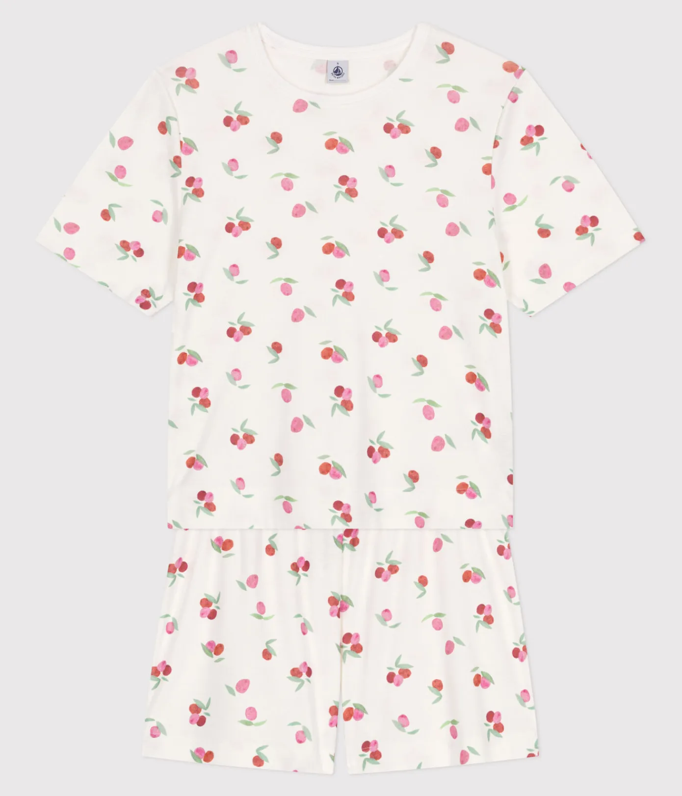Petit Bateau Schlafanzüge, Nachthemden*Damen-Kurzpyjama aus Baumwolle mit Frucht-Motiv weiss MARSHMALLOW/weiss MULTICO