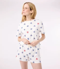 Petit Bateau Schlafanzüge, Nachthemden*Damen-Kurzpyjama aus Baumwolle mit Herzmotiv weiss MARSHMALLOW/weiss MULTICO