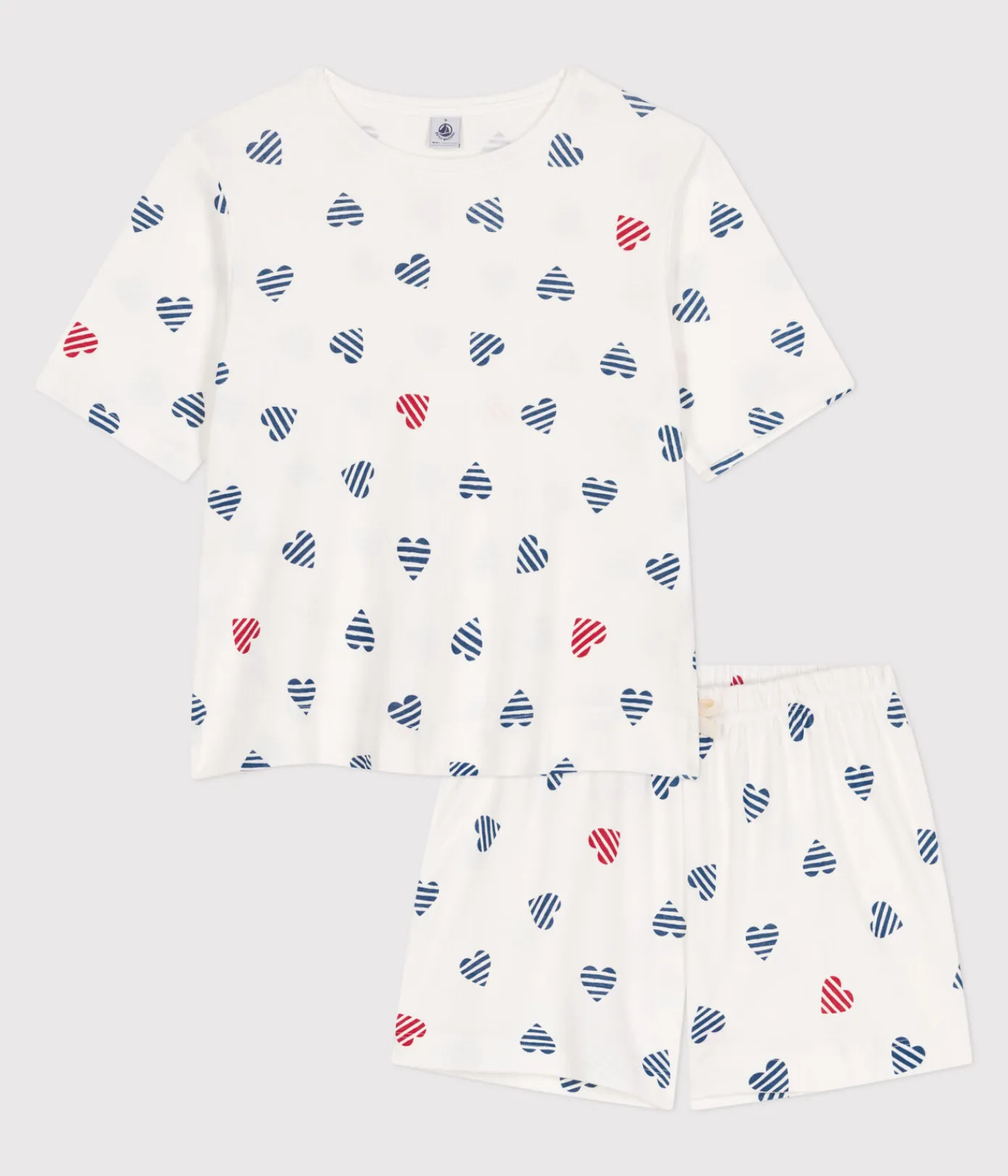 Petit Bateau Schlafanzüge, Nachthemden*Damen-Kurzpyjama aus Baumwolle mit Herzmotiv weiss MARSHMALLOW/weiss MULTICO