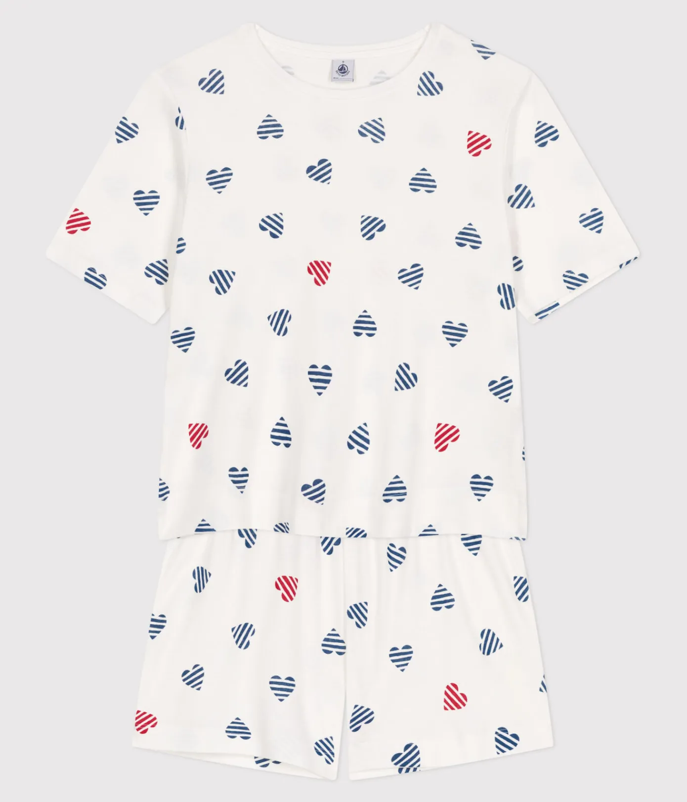 Petit Bateau Schlafanzüge, Nachthemden*Damen-Kurzpyjama aus Baumwolle mit Herzmotiv weiss MARSHMALLOW/weiss MULTICO