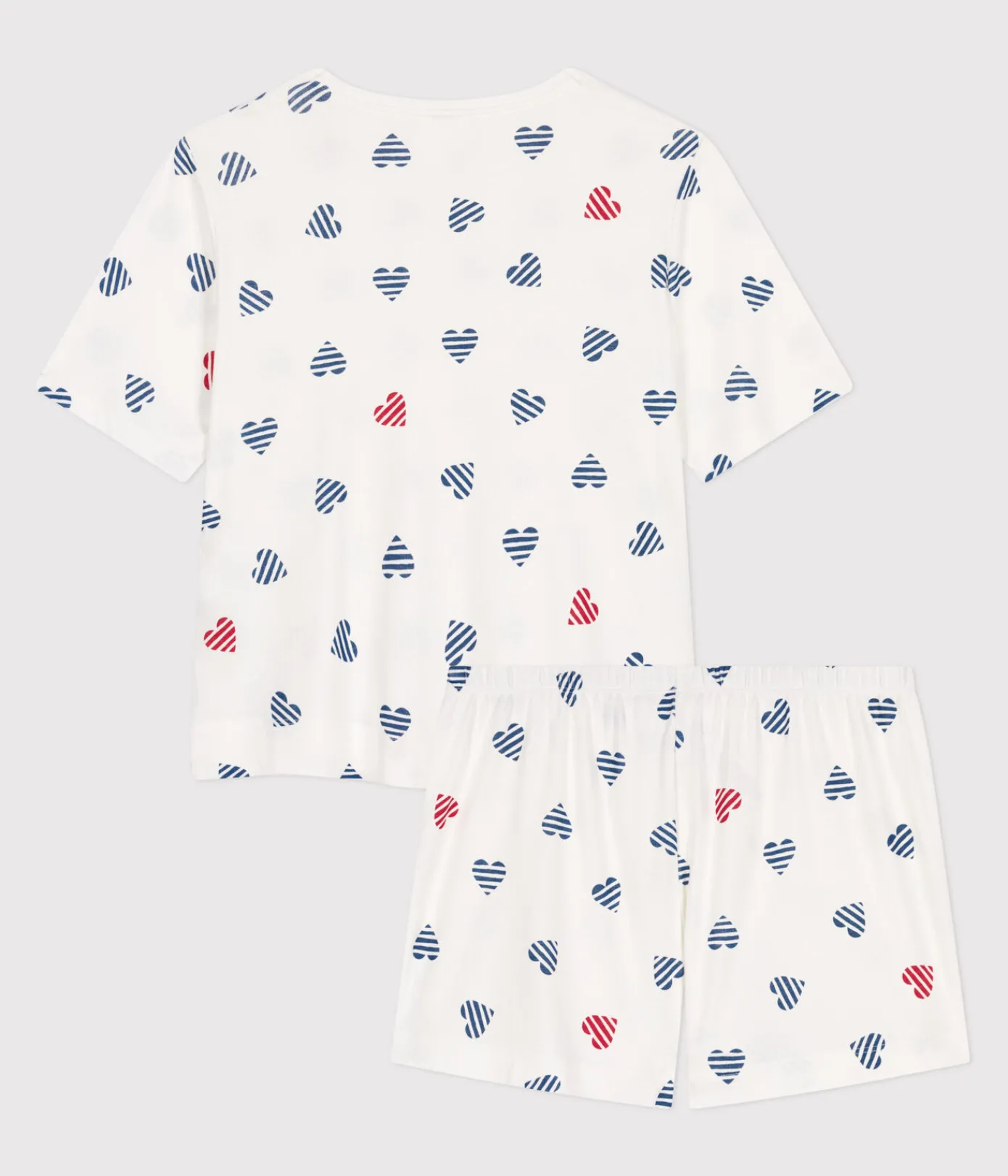 Petit Bateau Schlafanzüge, Nachthemden*Damen-Kurzpyjama aus Baumwolle mit Herzmotiv weiss MARSHMALLOW/weiss MULTICO