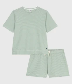 Petit Bateau Schlafanzüge, Nachthemden*Damen-Kurzpyjama aus Baumwolle mit Streifen SAULE/ MARSHMALLOW