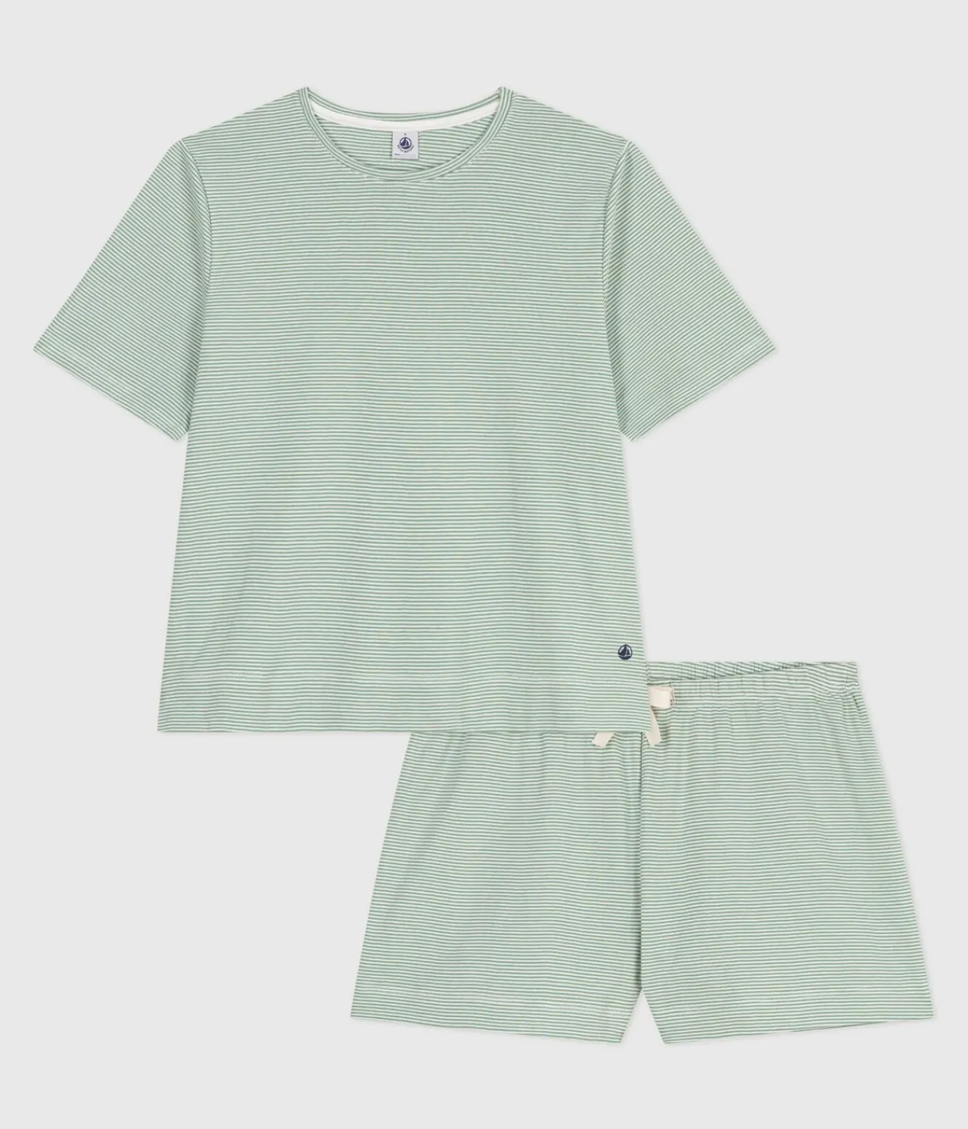 Petit Bateau Schlafanzüge, Nachthemden*Damen-Kurzpyjama aus Baumwolle mit Streifen SAULE/ MARSHMALLOW