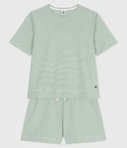 Petit Bateau Schlafanzüge, Nachthemden*Damen-Kurzpyjama aus Baumwolle mit Streifen SAULE/ MARSHMALLOW
