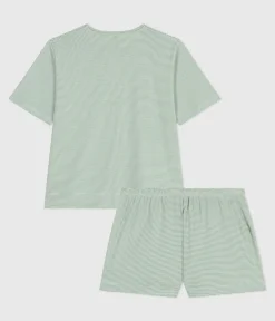 Petit Bateau Schlafanzüge, Nachthemden*Damen-Kurzpyjama aus Baumwolle mit Streifen SAULE/ MARSHMALLOW