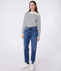 Petit Bateau Homewear|Streifenshirts, Pullover, Cardigans*Damen-Marinepullover aus Baumwolle mit Streifen weiss MARSHMALLOW/blau SMOKING