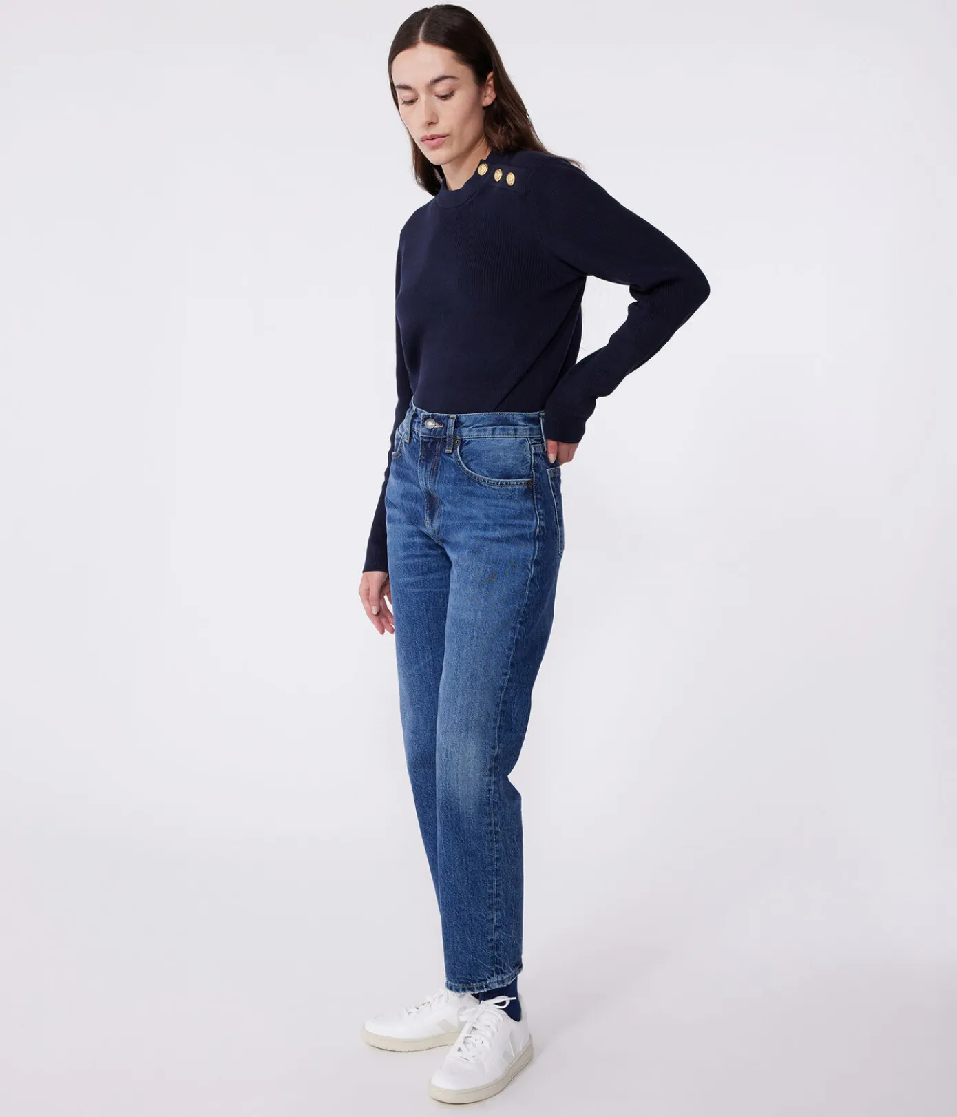 Petit Bateau Homewear|Streifenshirts, Pullover, Cardigans*Damen-Marinepullover aus einfarbiger Baumwolle blau SMOKING