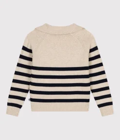 Petit Bateau Streifenshirts, Pullover, Cardigans*Damen-Pullover aus Wolle und Baumwolle weiss AVALANCHE/blau SMOKING