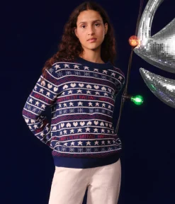 Petit Bateau Homewear|Streifenshirts, Pullover, Cardigans*Damen-Pullover aus Woll-und Baumwolljacquard blau MEDIEVAL/weiss MULTICO