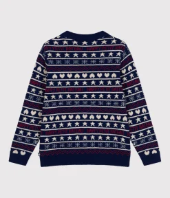 Petit Bateau Homewear|Streifenshirts, Pullover, Cardigans*Damen-Pullover aus Woll-und Baumwolljacquard blau MEDIEVAL/weiss MULTICO