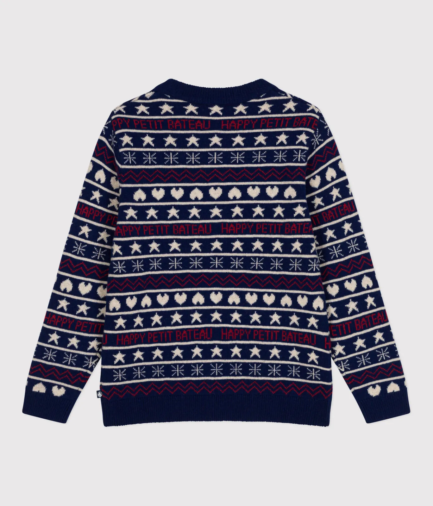 Petit Bateau Homewear|Streifenshirts, Pullover, Cardigans*Damen-Pullover aus Woll-und Baumwolljacquard blau MEDIEVAL/weiss MULTICO