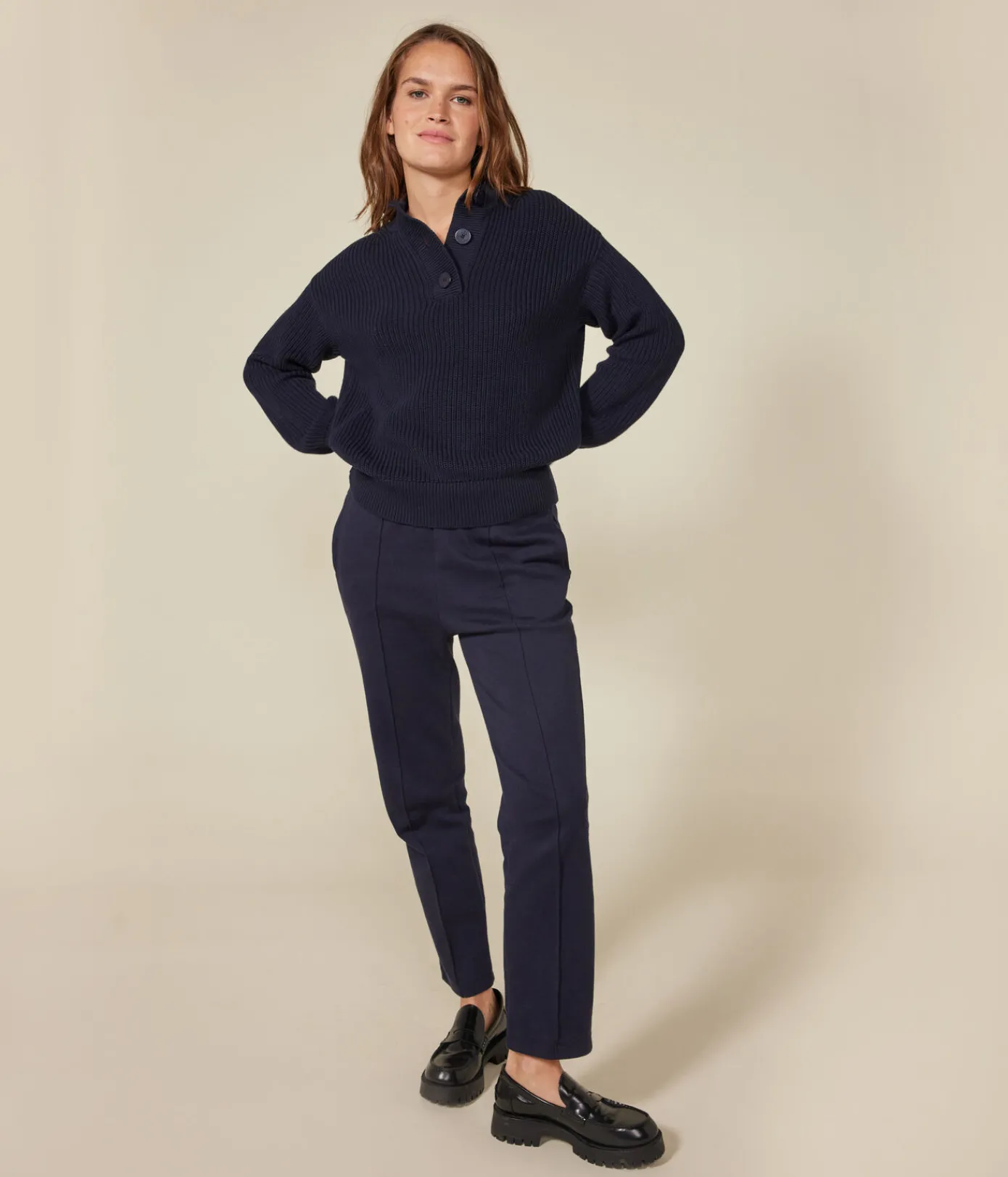 Petit Bateau Streifenshirts, Pullover, Cardigans*Damen-Pullover mit Stehkragen aus Baumwolle blau SMOKING