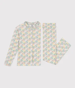 Petit Bateau Homewear|Schlafanzüge, Nachthemden*Damen-Pyjama aus Baumwolle mit Blumenmotiv weiss MARSHMALLOW/weiss MULTICO