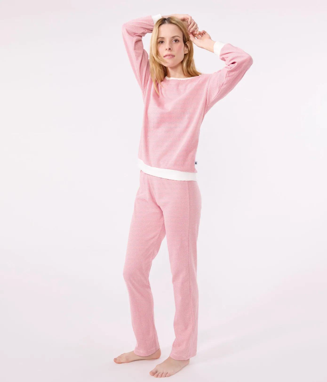 Petit Bateau Homewear|Schlafanzüge, Nachthemden*Damen-Pyjama aus Baumwolle mit Streifen rosa ROSEWOOD/ MARSHMALLOW