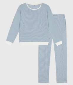 Petit Bateau Homewear|Schlafanzüge, Nachthemden*Damen-Pyjama aus Baumwolle mit Streifen ADRIATIC/ MARSHMALLOW