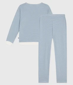 Petit Bateau Homewear|Schlafanzüge, Nachthemden*Damen-Pyjama aus Baumwolle mit Streifen ADRIATIC/ MARSHMALLOW