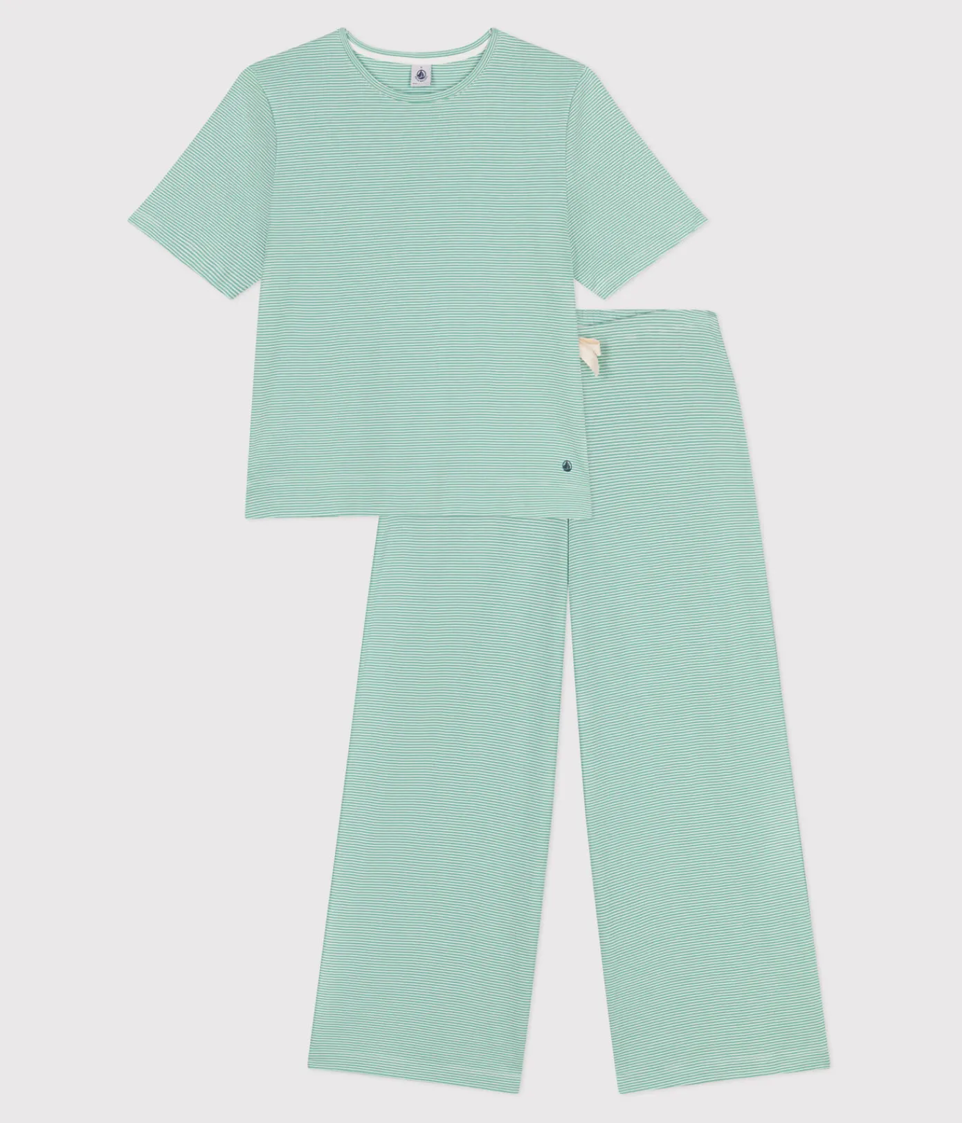 Petit Bateau Homewear|Schlafanzüge, Nachthemden*Damen-Pyjama aus Baumwolle mit weiten Beinen und Streifen grün ALOEVERA/weiss MARSHMALLOW