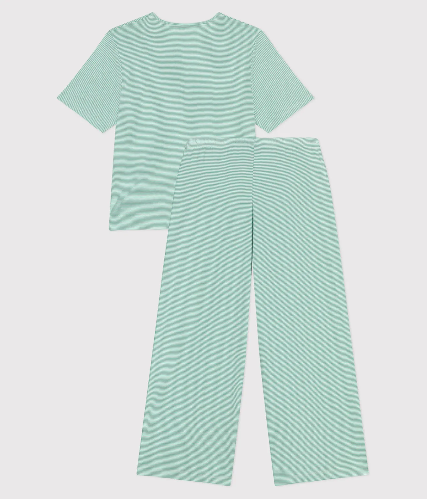 Petit Bateau Homewear|Schlafanzüge, Nachthemden*Damen-Pyjama aus Baumwolle mit weiten Beinen und Streifen grün ALOEVERA/weiss MARSHMALLOW