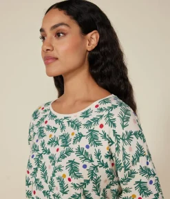 Petit Bateau Homewear|Schlafanzüge, Nachthemden*Damen-Pyjama aus Baumwolle mit Tannenbaum-Motiv weiss AVALANCHE/ MULTICO