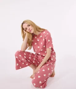 Petit Bateau Homewear|Schlafanzüge, Nachthemden*Damen-Pyjama aus Baumwolle mit Herzmotiv rosa ROSEWOOD/ MARSHMALLOW