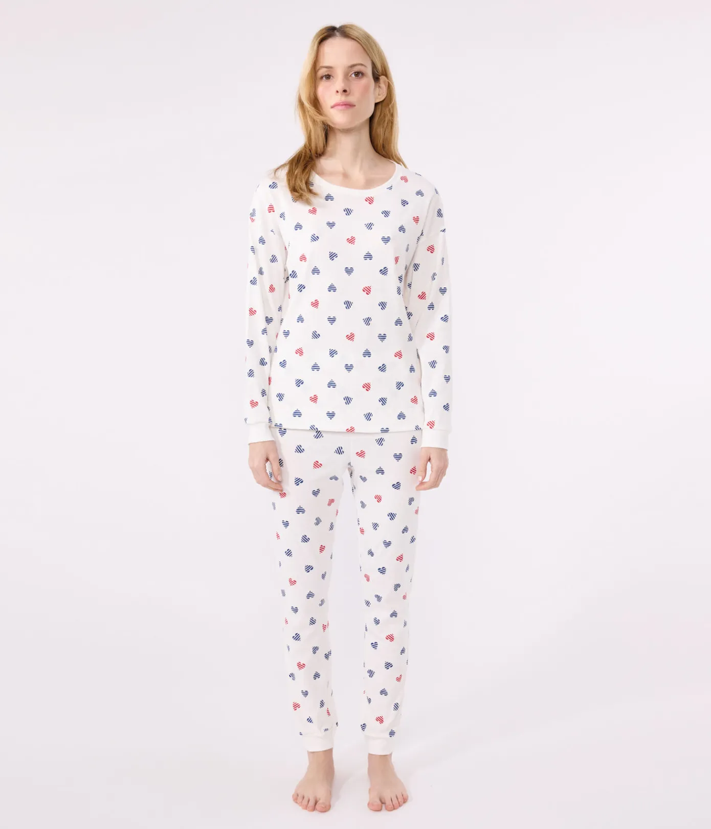 Petit Bateau Homewear|Schlafanzüge, Nachthemden*Damen-Pyjama aus Baumwolle mit Herzmotiv weiss MARSHMALLOW/weiss MULTICO