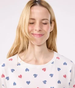 Petit Bateau Homewear|Schlafanzüge, Nachthemden*Damen-Pyjama aus Baumwolle mit Herzmotiv weiss MARSHMALLOW/weiss MULTICO