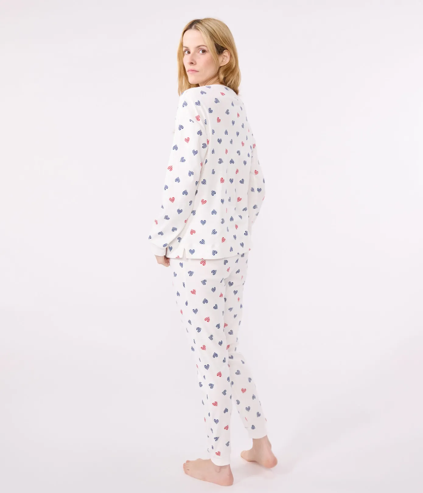 Petit Bateau Homewear|Schlafanzüge, Nachthemden*Damen-Pyjama aus Baumwolle mit Herzmotiv weiss MARSHMALLOW/weiss MULTICO