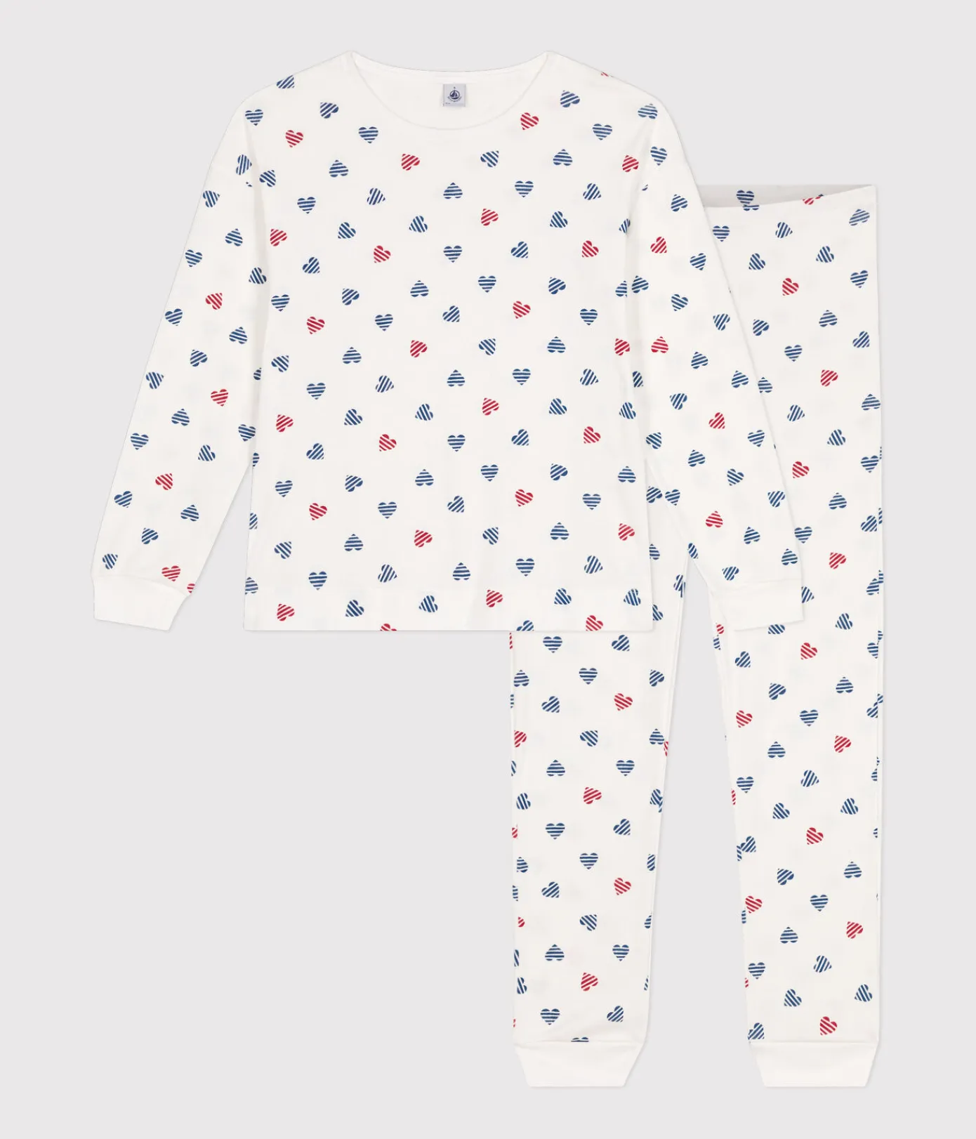 Petit Bateau Homewear|Schlafanzüge, Nachthemden*Damen-Pyjama aus Baumwolle mit Herzmotiv weiss MARSHMALLOW/weiss MULTICO