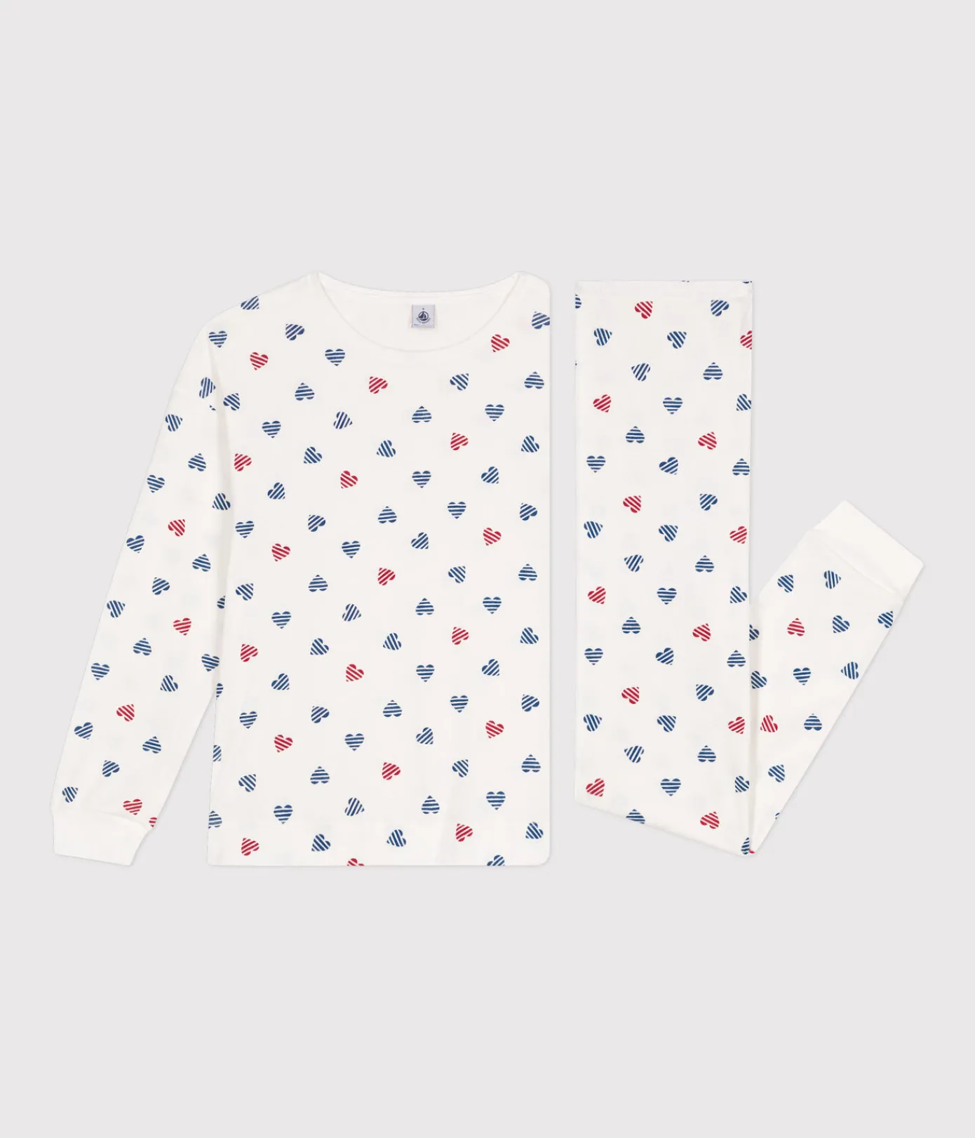 Petit Bateau Homewear|Schlafanzüge, Nachthemden*Damen-Pyjama aus Baumwolle mit Herzmotiv weiss MARSHMALLOW/weiss MULTICO