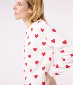 Petit Bateau Homewear|Schlafanzüge, Nachthemden*Damenpyjama aus Baumwolle, mit Herzchen weiss MARSHMALLOW/ROT TERKUIT