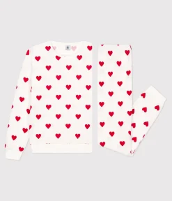Petit Bateau Homewear|Schlafanzüge, Nachthemden*Damenpyjama aus Baumwolle, mit Herzchen weiss MARSHMALLOW/ROT TERKUIT