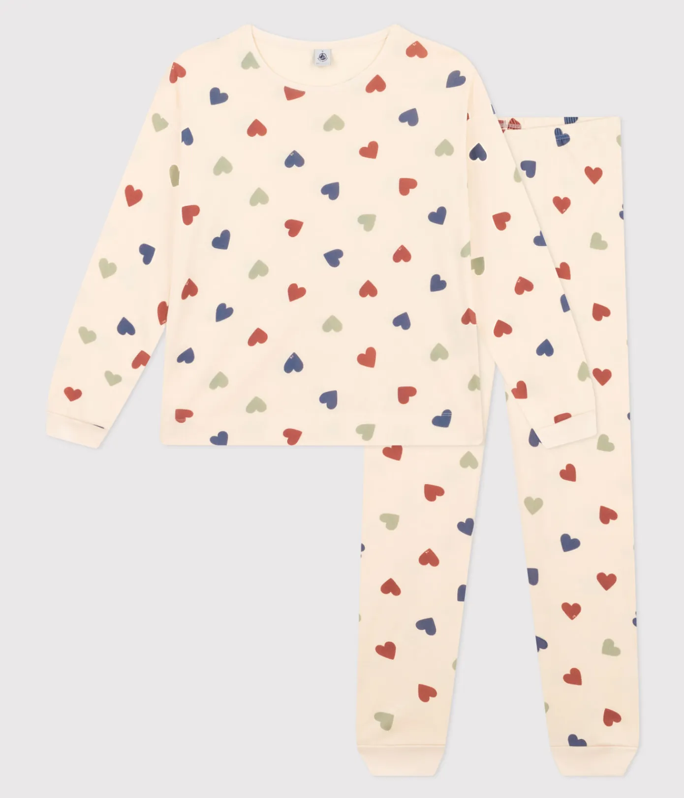 Petit Bateau Homewear|Schlafanzüge, Nachthemden*Damenpyjama aus Baumwolle mit Herzmotiv weiss AVALANCHE/ MULTICO