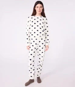 Petit Bateau Homewear|Schlafanzüge, Nachthemden*Damen-Pyjama aus Baumwoll-Frottee mit Herzmotiv blau MILK/ SOIR
