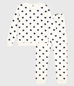 Petit Bateau Homewear|Schlafanzüge, Nachthemden*Damen-Pyjama aus Baumwoll-Frottee mit Herzmotiv blau MILK/ SOIR