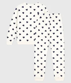 Petit Bateau Homewear|Schlafanzüge, Nachthemden*Damen-Pyjama aus Baumwoll-Frottee mit Herzmotiv blau MILK/ SOIR