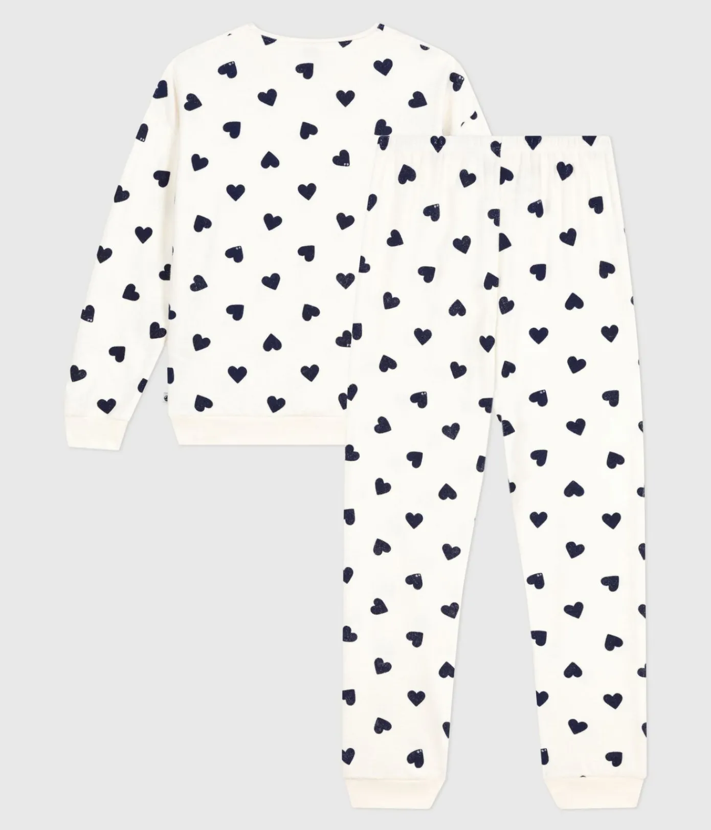Petit Bateau Homewear|Schlafanzüge, Nachthemden*Damen-Pyjama aus Baumwoll-Frottee mit Herzmotiv blau MILK/ SOIR